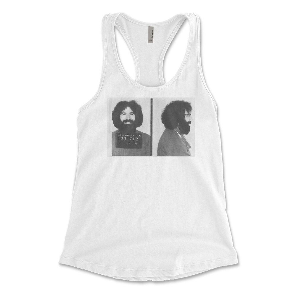 Grateful Dead Jerry Garcia Mugshot Ladies Racer back Tank NWT